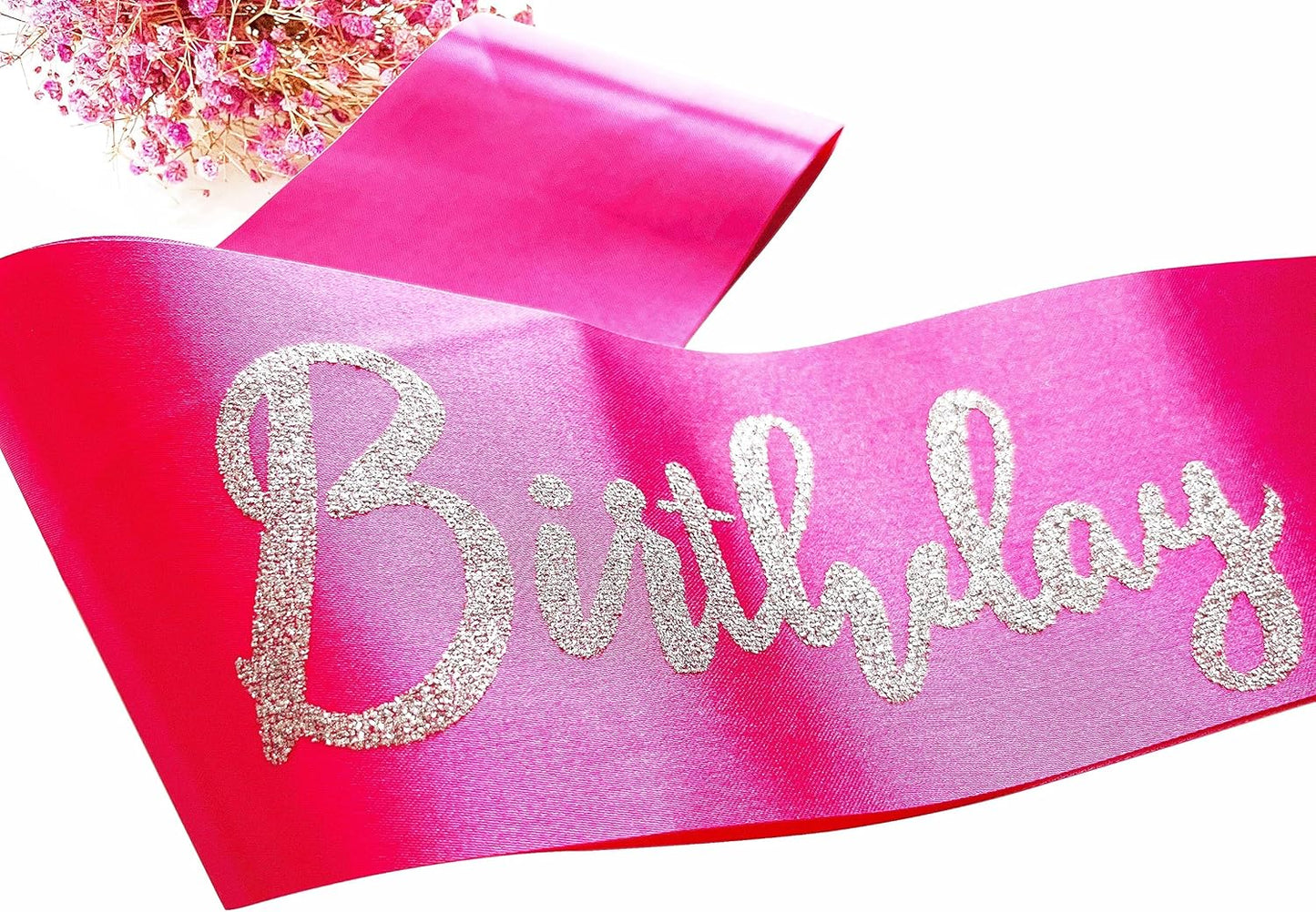 Birthday Squad Sash, 6 Pieces Hot Pink with Silver Glitter Letter Birthday Gift Sashes Set for Women Funny Party Favors Decorations for 16th 18th 21st 25th 30th 40th 50th or Other Bday