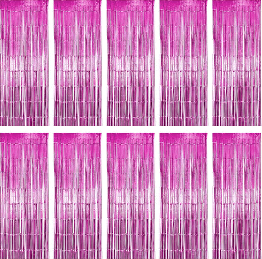 10 Pack Pink Fringe Backdrop, Pink Tinsel Backdrop Curtains, Party Decorations Supplies for Birthday, Holidays, Parties & More