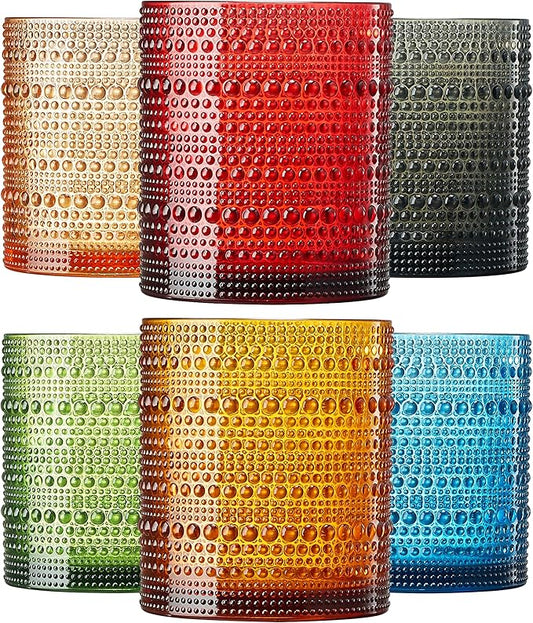 Khen Plastic Hobnail Drinking Glasses Set of 6 Neutral Tones Cups 14oz, Shatterproof & Unbreakable Acrylic Beaded Design, BPA-Free, Dishwasher Safe Indoor/Outdoor Drinkware for Water, Juice, Cocktails