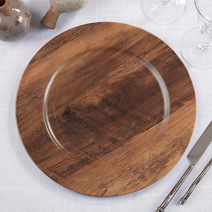 SARO LIFESTYLE Sleek Faux Wood Charger Plate (Set of 4) (Pack of 2)