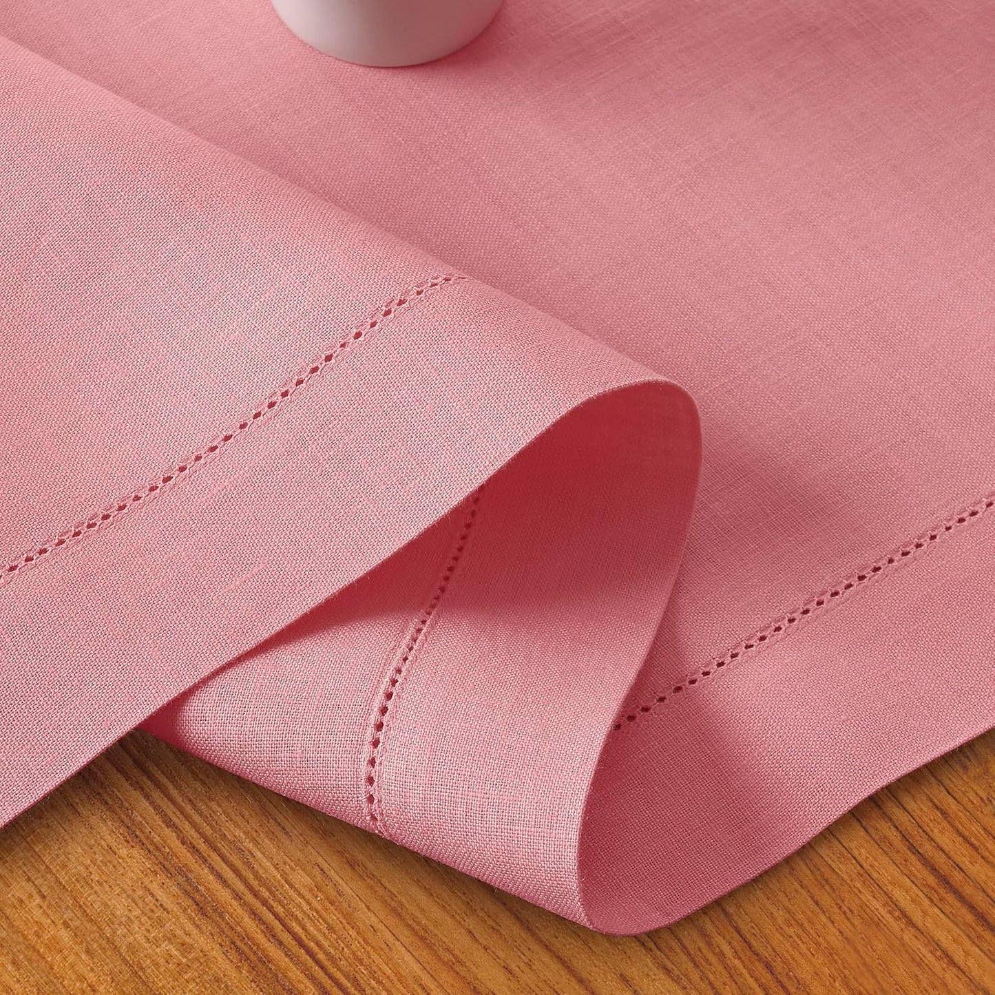 D'Moksha Homes Linen Dusty Pink Table Runner 90 Inches Long - Classic Hemstitch 100% Pure Linen Dining Table Runner 14 x 90 Inch for Fall, Autumn and Halloween