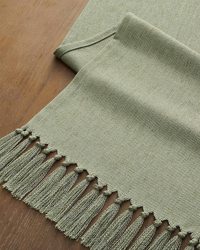 ZeeMart Linen Blend Table Runner, Sage Green 13x72 Inch, Farmhouse Burlap Linen Style Rustic Sage Green Table Runners 72 Inches Long