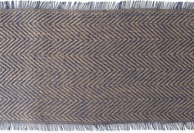 DII Jute Burlap Collection Kitchen Tabletop, Table Runner, 14x108, Chevron Blue