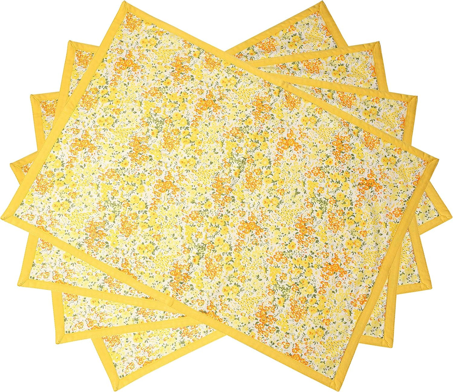 Indtresor Indian Heritage Fabric Cotton Table Linen Reversible Set Runner Napkins Mats in Yellow Orange