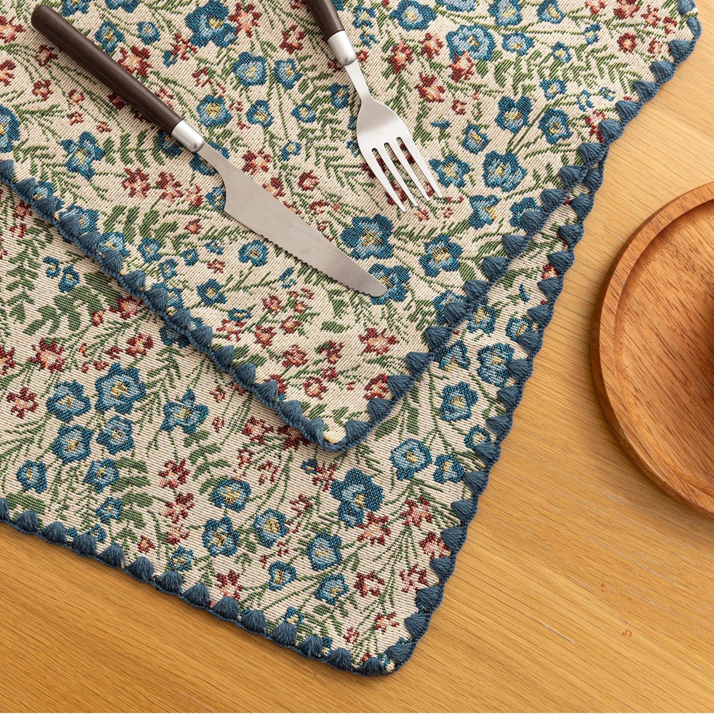 Boho Embroidery Table Runner Accessories Set of 6 Flower Fall Kitchen Dining Table Decoration for Home Party Decor 13x18inch