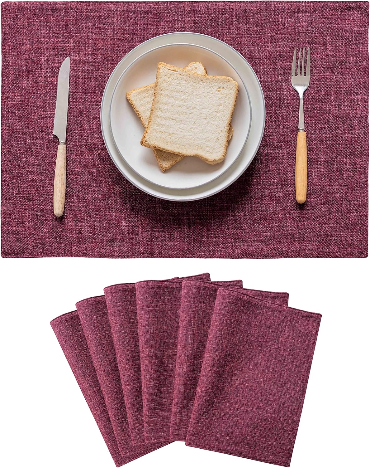 Home Brilliant Red Placemats for Holiday Linen Placemats Heat Resistant Dining Table Mats Kitchen Place Mats Dinner Christmas Decor, Set of 6, Wine Red