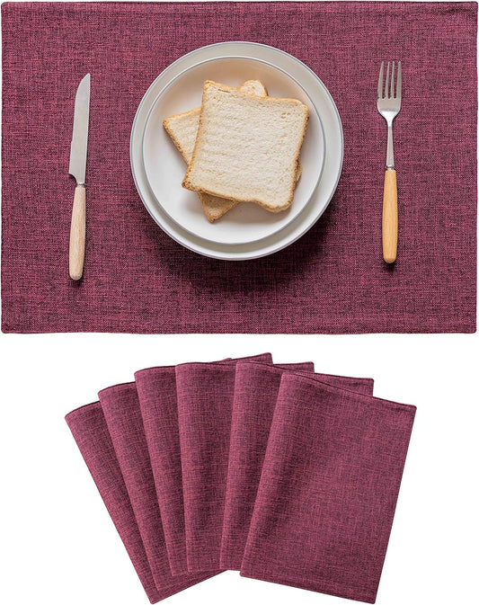 Home Brilliant Red Placemats for Holiday Linen Placemats Heat Resistant Dining Table Mats Kitchen Place Mats Dinner Christmas Decor, Set of 6, Wine Red