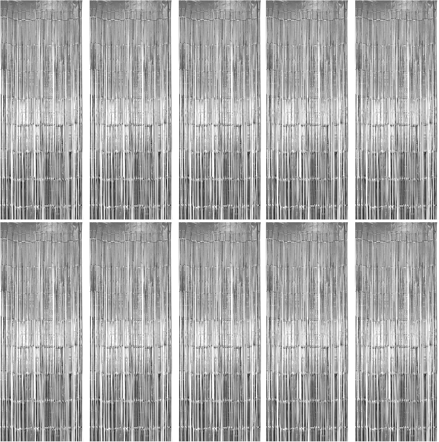 10 Pack Silver Foil Fringe Curtains, Silver Tinsel Backdrop Party Curtains, Party Decorations Supplies for Birthday, Holidays, Parties & More