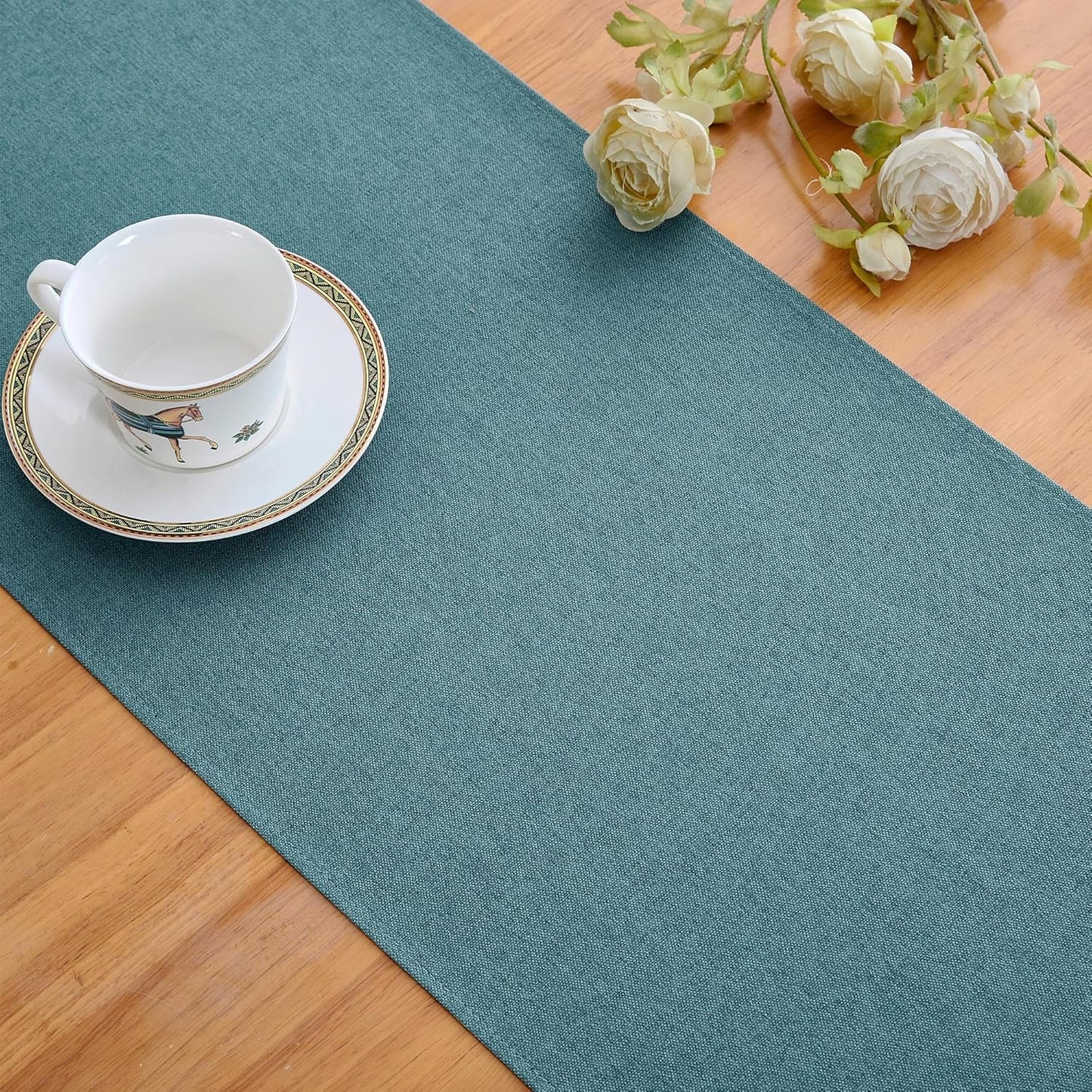 Dark Green Table Runner 13 x72 Inches Long, Cotton Linen Farmhouse Style Seasonal Table Linen for Kitchen Dining Coffee Table Parties Wedding Home Decor (13” x 72”, Dark Green)