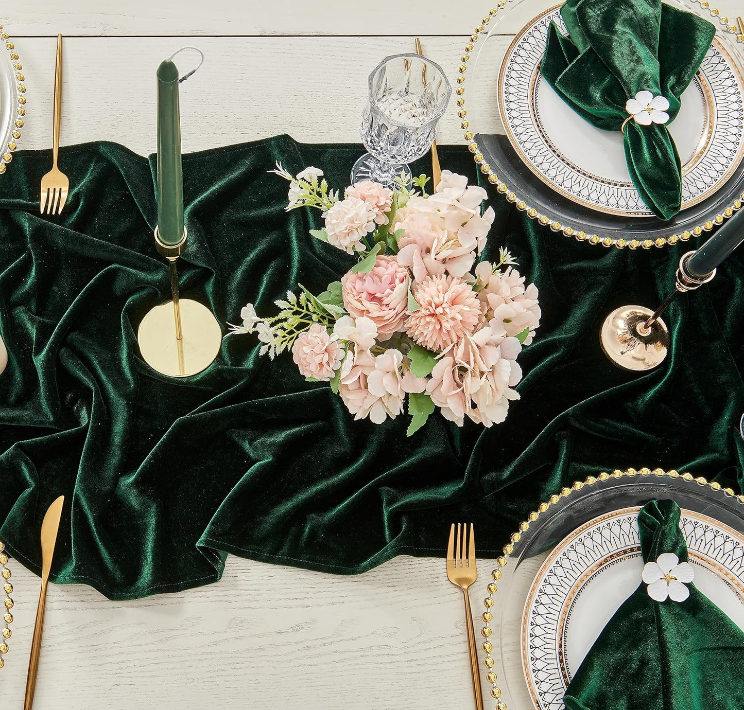 Velvet Table Runner ,Soft Luxurious Fall Table Runners 120 Inches Long,for Wedding Bridal Shower Thanksgiving Christmas Decoration,20*120 Inches, Emerald Green