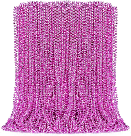 100PCS Bead Necklace, Breast Cancer Awareness Beaded Necklaces Stuff, 33" Mardi Gras Beads Necklace Costume, Festival Parade Throw Accessories for Wedding Birthday Gender Reveal Party Events Supplies