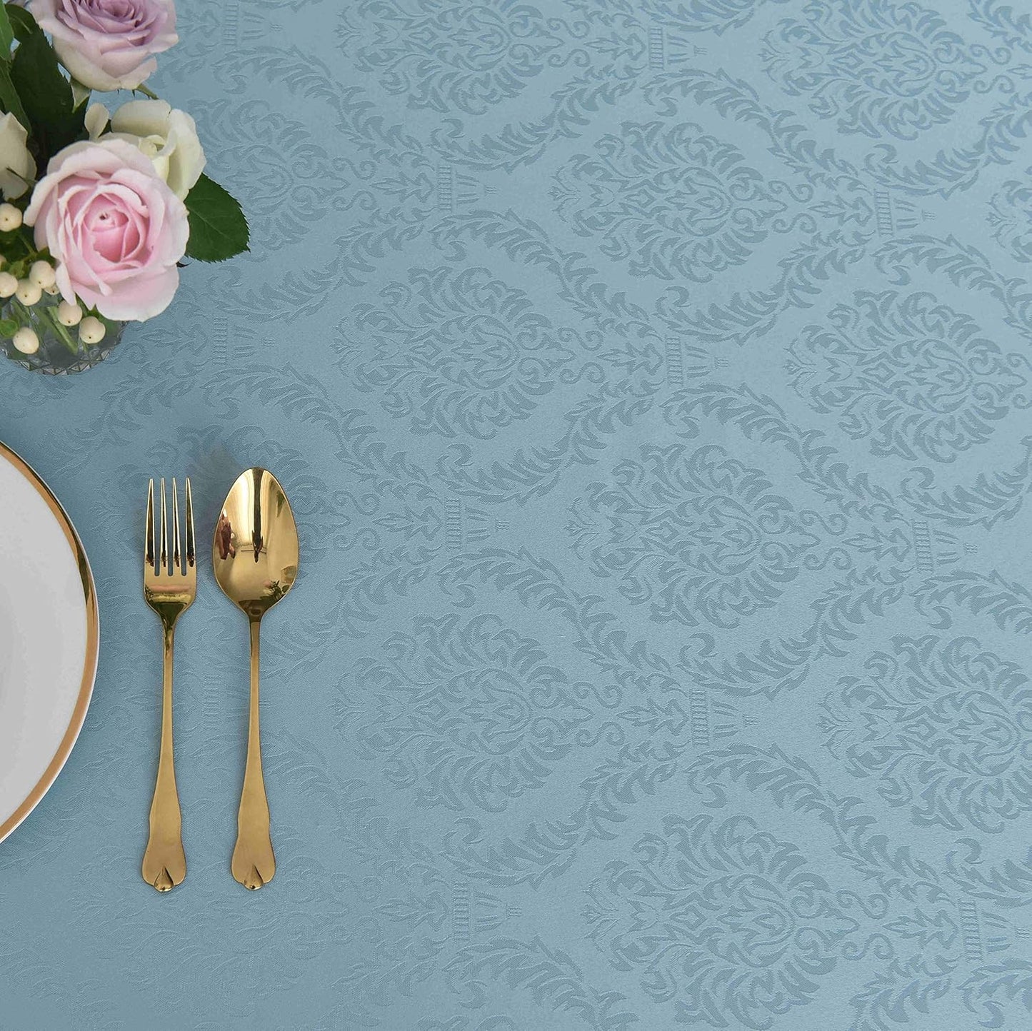 maxmill Square Tablecloth Damask Design Water Proof Wrinkle Free Heavy Weight Soft Tablecloth Decorative Table Cover for Outdoor and Indoor Use Square 60 x 60 Inch Blue Haze