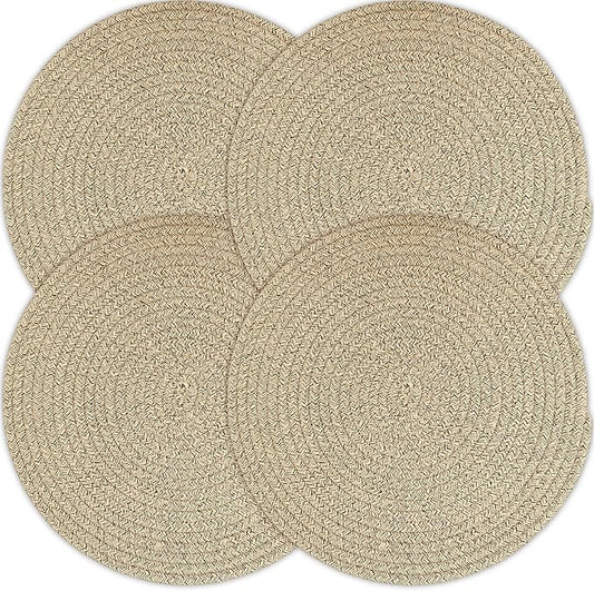Kochorie Set of 4 Round Woven Cotton Placemats, 13 Inch Boho Table Mats for Kitchen and Dining Table, Farmhouse Heat Resistant Washable Trivets, Fall Thanksgiving Christmas Décor (Brown)