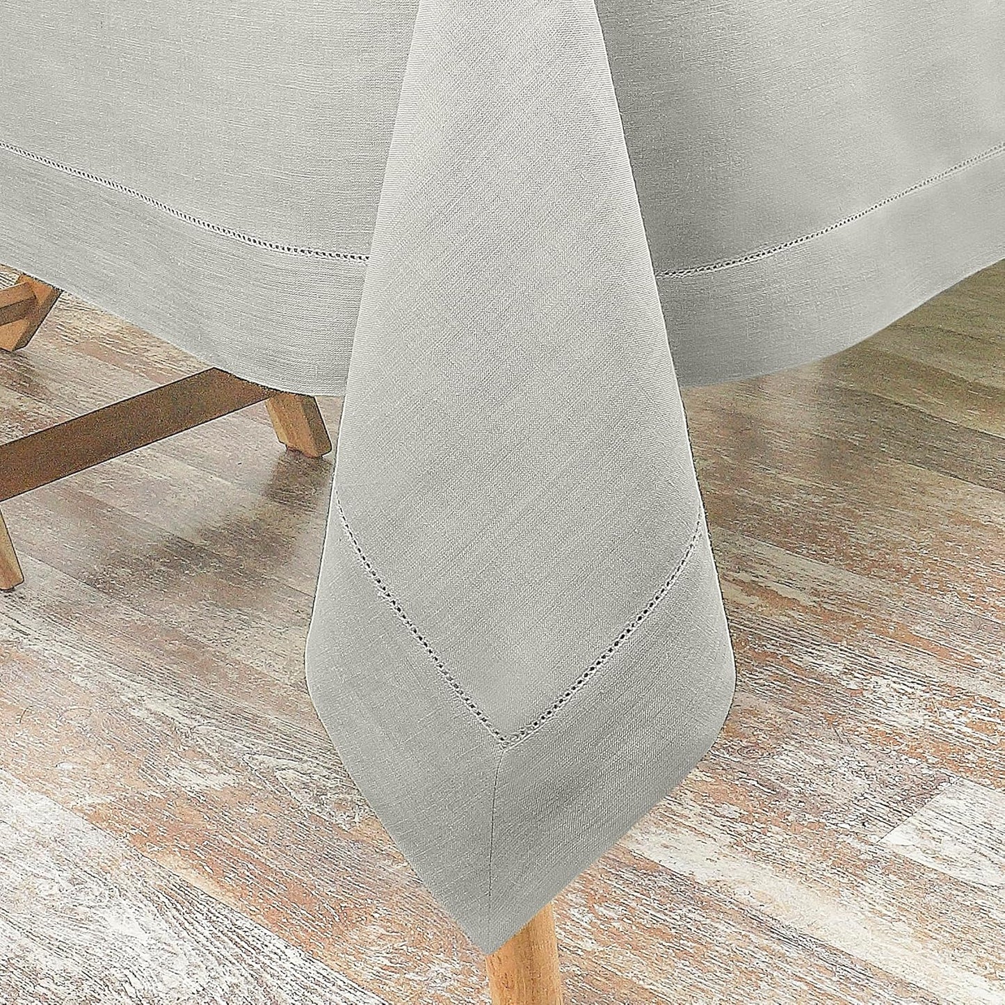 D'Moksha Homes Silver Grey Linen Tablecloth for Rectangle Tables 60 x 90 Inch - 100% Pure Linen Grey Table Cloth - Classic Hemstitch, Machine Washable Tablecloth for Fall, Autumn and Halloween