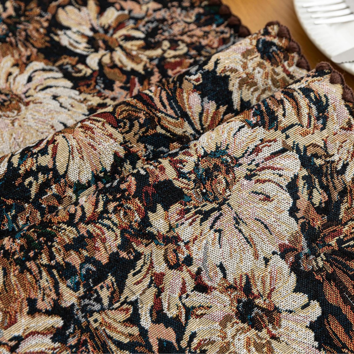 Boho Embroidery Table Runner, Flower Fall Kitchen Dining Table Decoration for Home Party Decor 13x108Inch