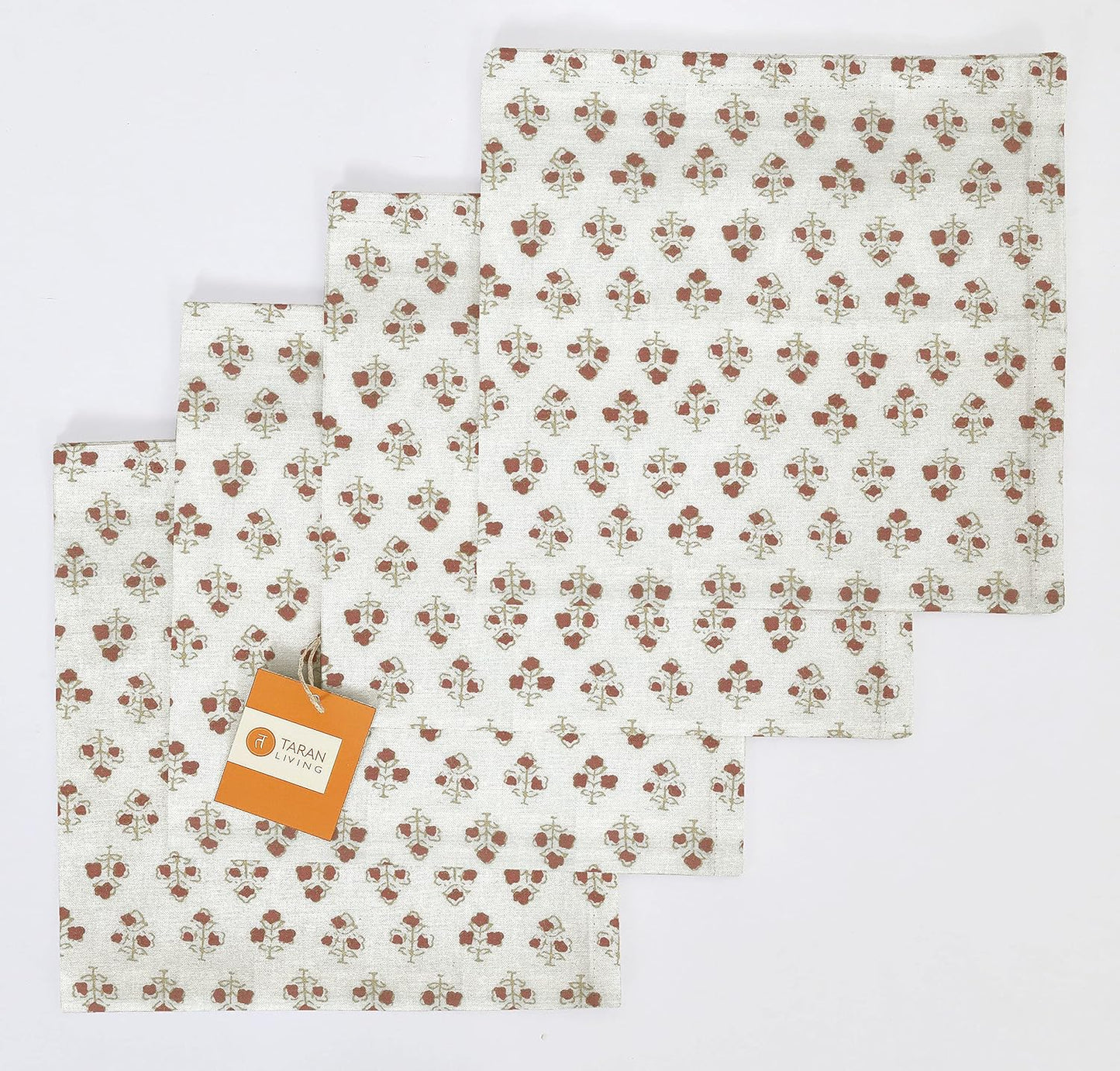 TARAN LIVING Cotton Cloth Napkins Natural Reusable Fall Dinner Napkins Reusable Machine Washable Fabric for Events, Gift, Home Decor - 18"x18" - Set of 12 (Brown Floral (Pack of 12), 18x18 Inchs)