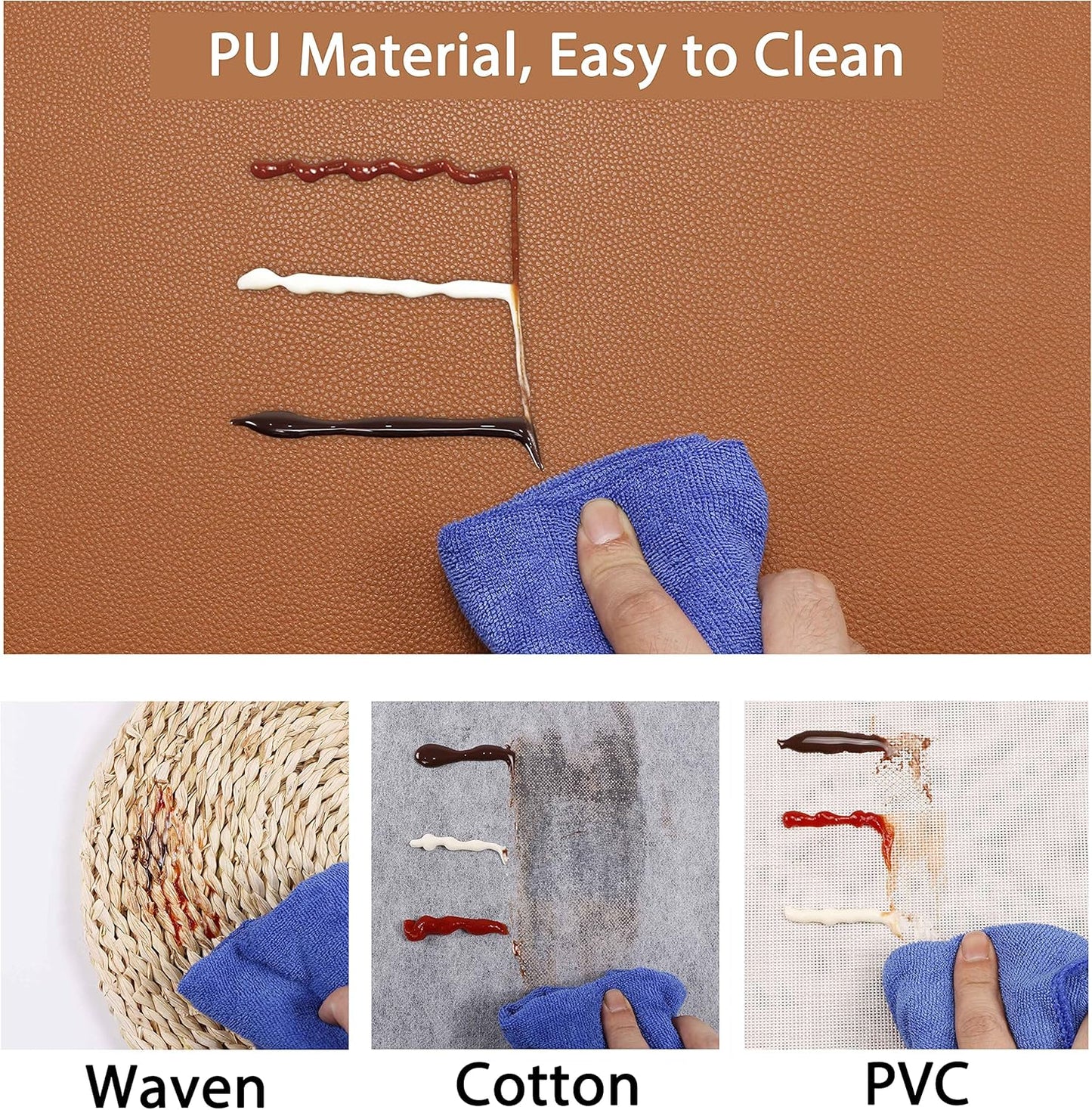 Wipeable Placemats Leather Table Mats Waterproof Heat-Resistant Easy to Clean for Dining Table Set Kitchen Table (6, Brown)