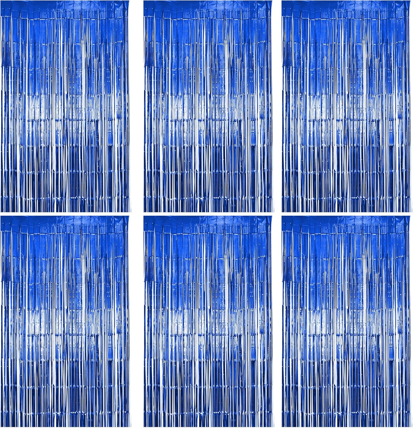 6 Pack Blue Fringe Backdrop Curtains, Blue Streamers Party Backdrop, Party Decorations Supplies for Birthday, Holidays, Parties & More