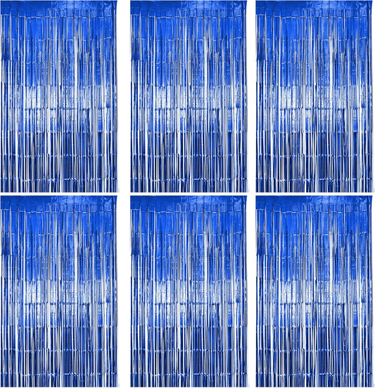 6 Pack Blue Fringe Backdrop Curtains, Blue Streamers Party Backdrop, Party Decorations Supplies for Birthday, Holidays, Parties & More