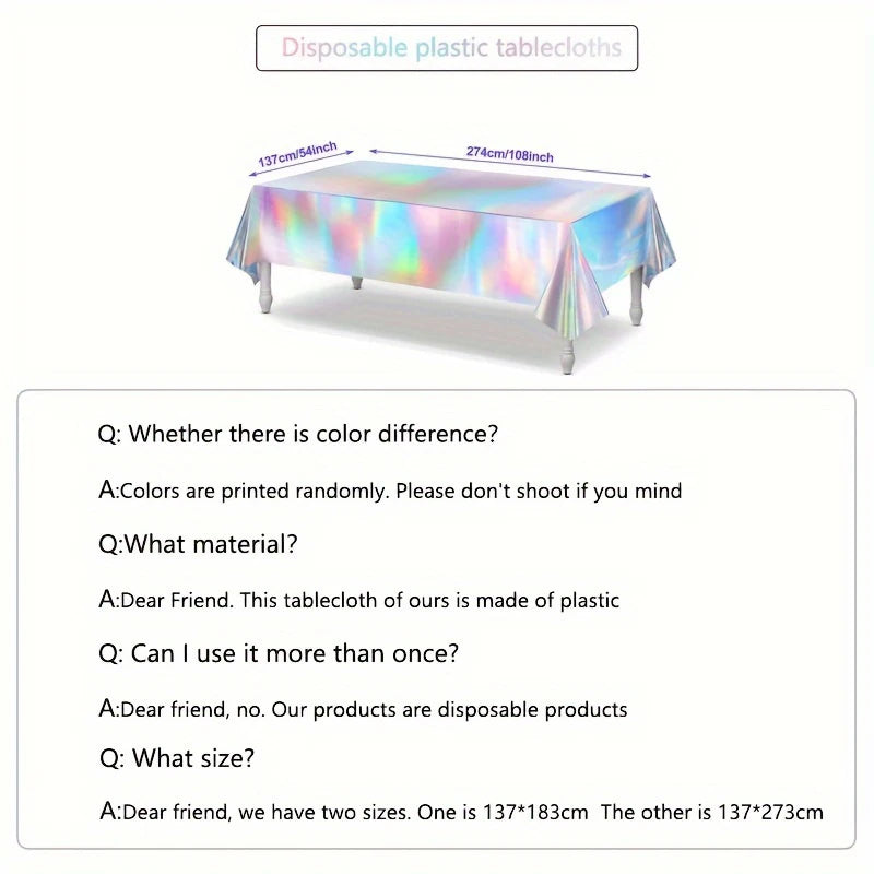 1pc, Laser Rainbow Theme Party Tablecloth,  Disposable Tablecloth Decoration Supplies,  wedding，Birthday supplies, festival gift