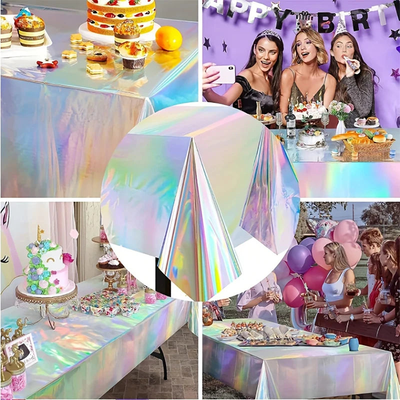 1pc, Laser Rainbow Theme Party Tablecloth,  Disposable Tablecloth Decoration Supplies,  wedding，Birthday supplies, festival gift