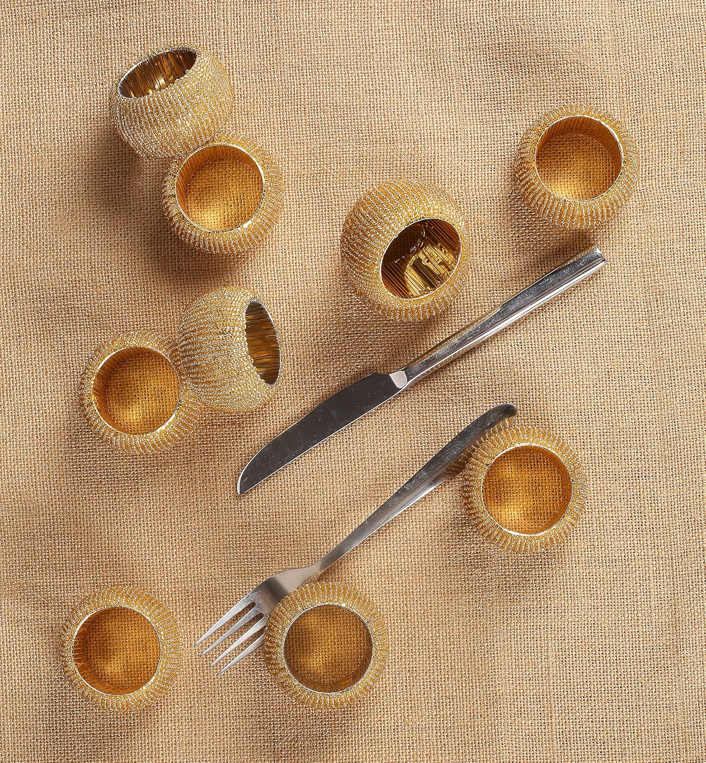 Handmade Beaded Napkin Rings Set of 6 - Gold Napkin Holders, 2.5-Inch Elegant Table Décor, Handcrafted by Skilled Artisans - Perfect for Weddings, Parties & Everyday Dining
