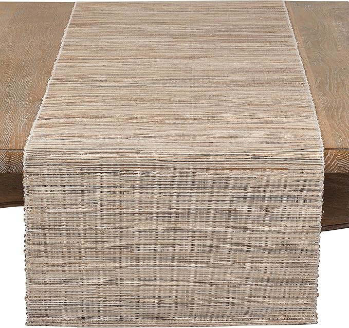Saro Lifestyle Melaya Collection Shimmering Woven Nubby Table Runner, 14"x108", Natural