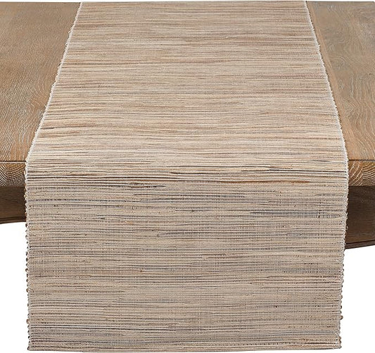 Saro Lifestyle Melaya Collection Shimmering Woven Nubby Table Runner, 14"x90", Natural