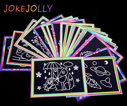 10 pcs 13x 9.8cm Scratch Art Paper Magic Painting Paper with Drawing Stick For Kids Toy Colorful Drawing Toys