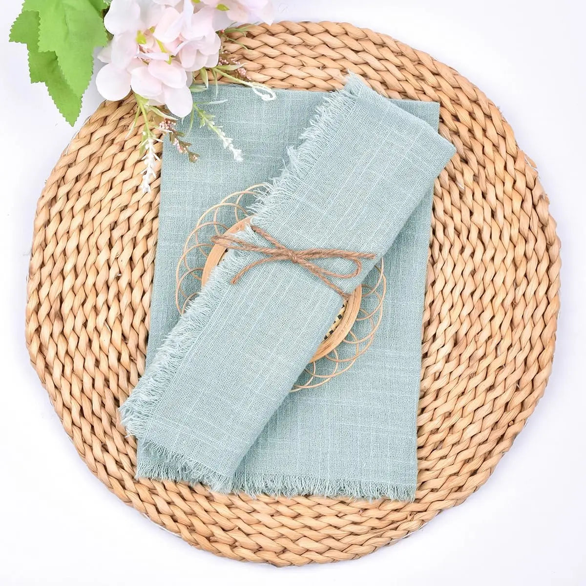 50 Pack 32x32cm Handmade Cotton Cloth Napkins, 100% Cotton Gauze Napkins with Fringe for Dinners, Parties, Weddings, Banquets