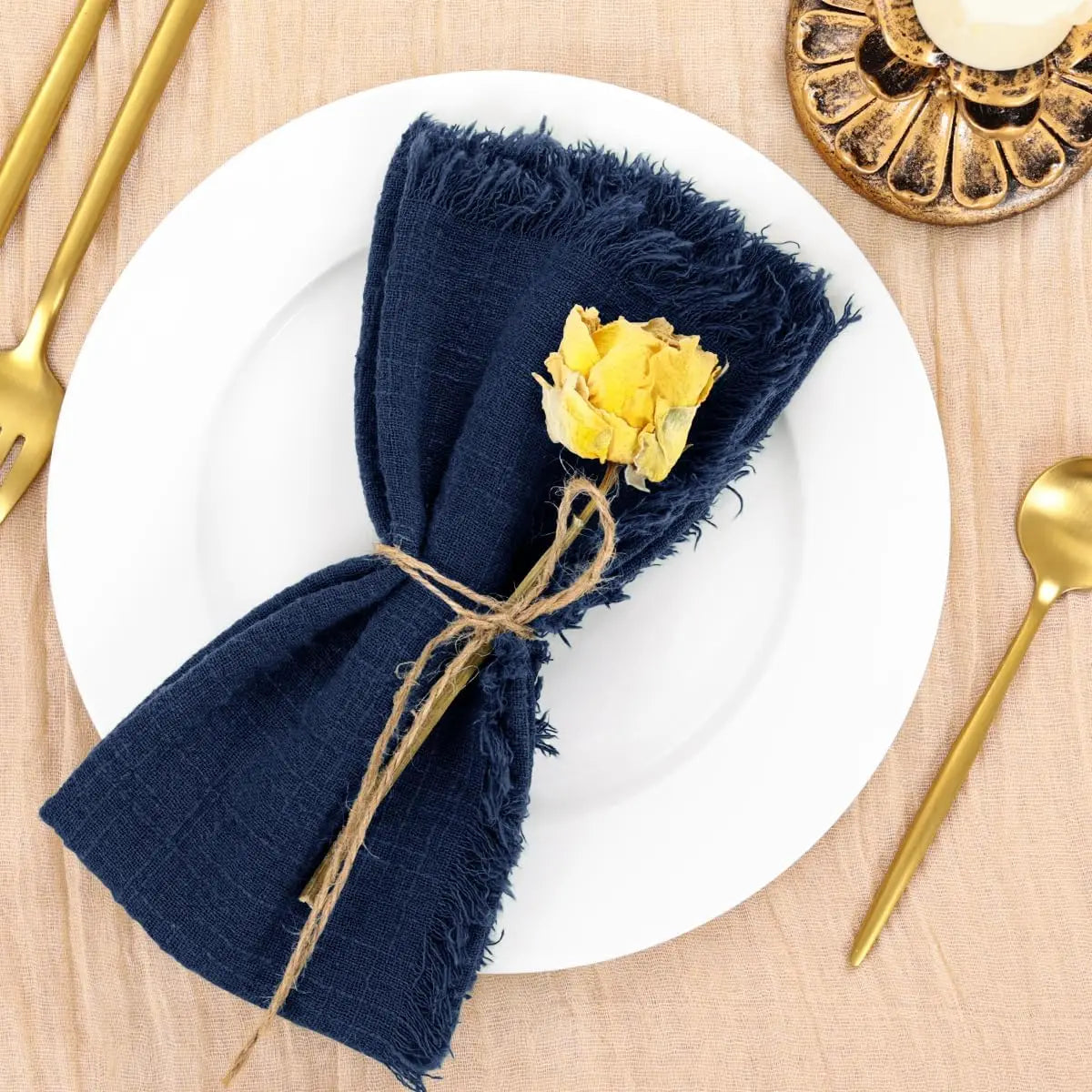 50 Pack 32x32cm Handmade Cotton Cloth Napkins, 100% Cotton Gauze Napkins with Fringe for Dinners, Parties, Weddings, Banquets