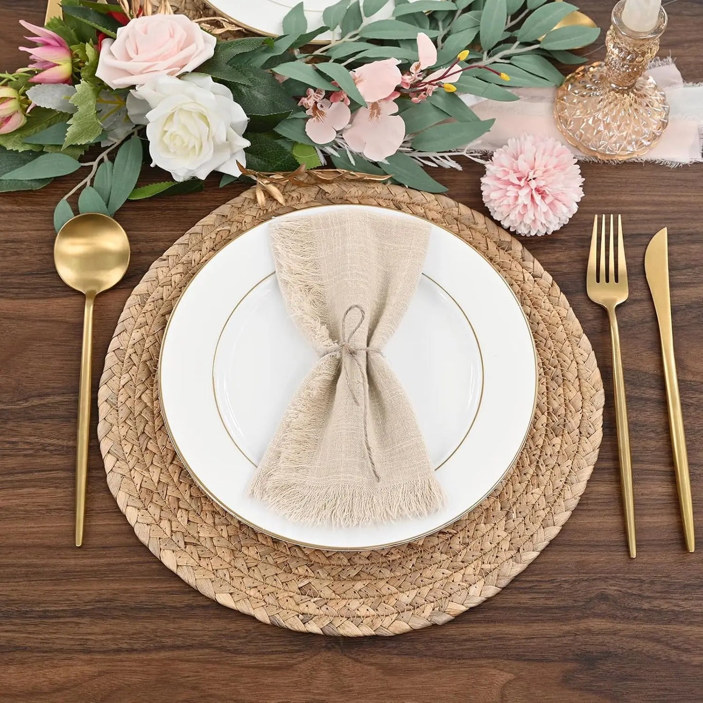50 Pack 32x32cm Handmade Cotton Cloth Napkins, 100% Cotton Gauze Napkins with Fringe for Dinners, Parties, Weddings, Banquets