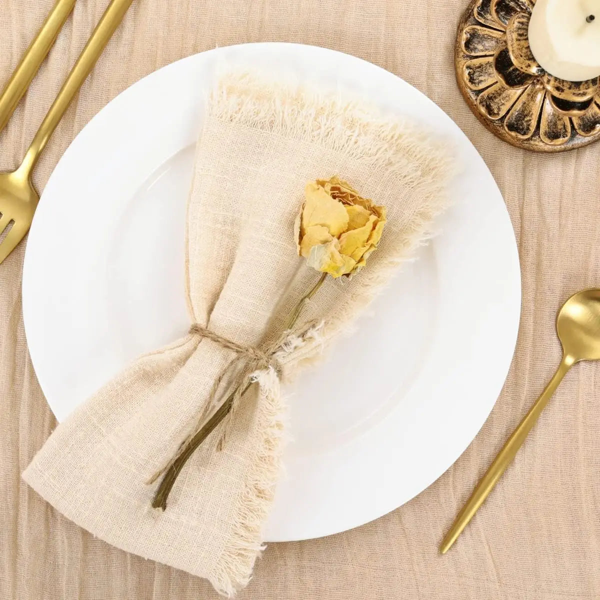 50 Pack 32x32cm Handmade Cotton Cloth Napkins, 100% Cotton Gauze Napkins with Fringe for Dinners, Parties, Weddings, Banquets