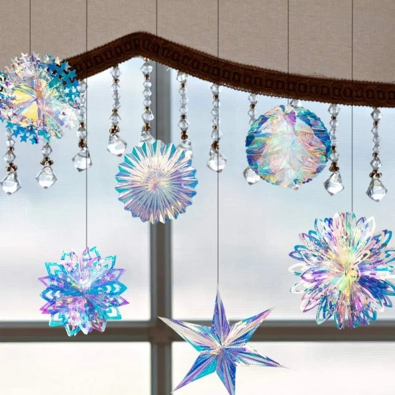 Hanging Honeycomb Ball Decor Paper Fan Snowflake Garlands Shiny Iridescent Party Decorations Birthday Wedding Disco Party Supply