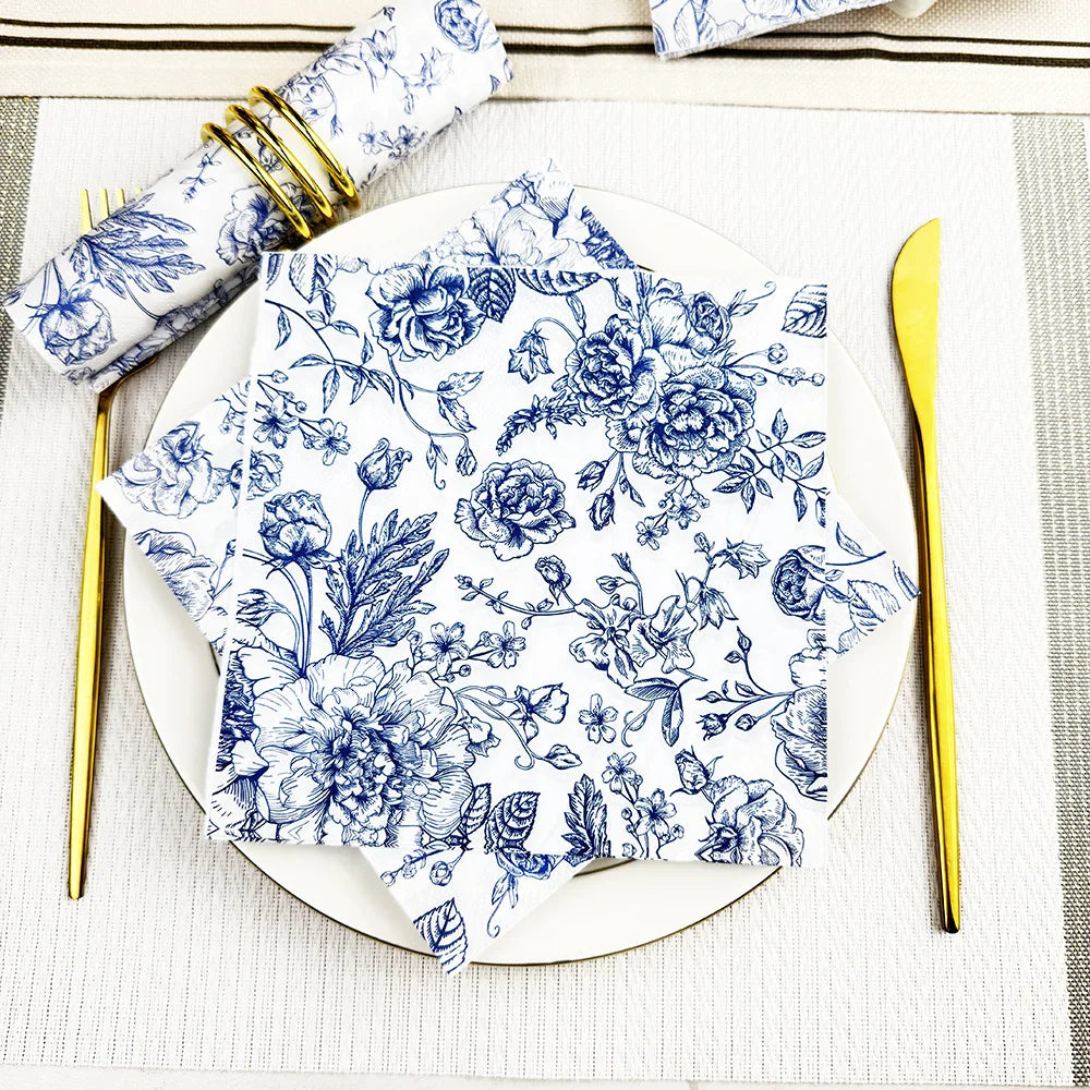 20 piecesperpackofvintageblueprintednapkinsblue andwhiteporcelainpartynapkinshotel party disposable napkins