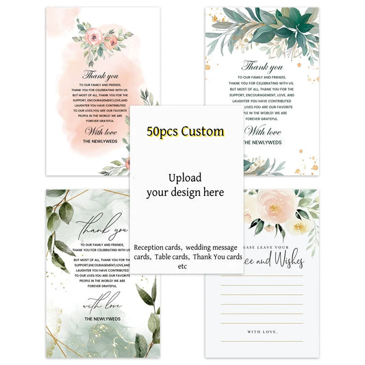 50pcs Custom Image Cards For Wedding Invitation,Reception Message Cards,Thank You Menu Table Cards,Events Celebration Decoration