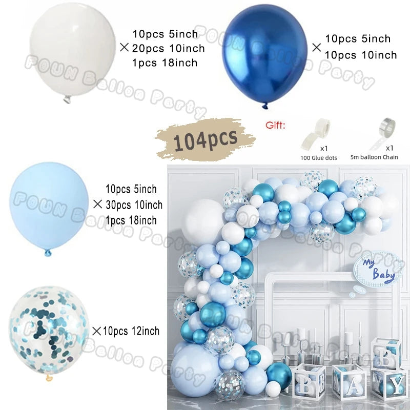 Blue Balloons Arch Kit Metallic Blue Confetti Balloon Garland Birthday Party Decorations Baby Shower Baptism Wedding Theme Decor