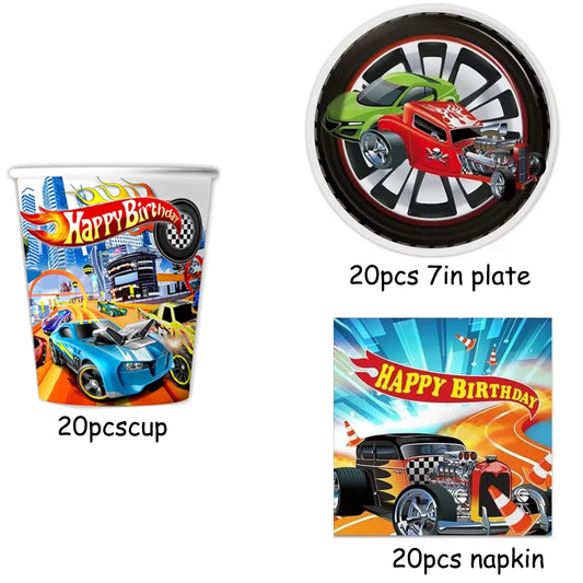 Hot Racing Car Birthday Party Decoration Tableware Tablecloth Cup Plate For Kids Baby Shower Serves Baby Shower Party Supplies