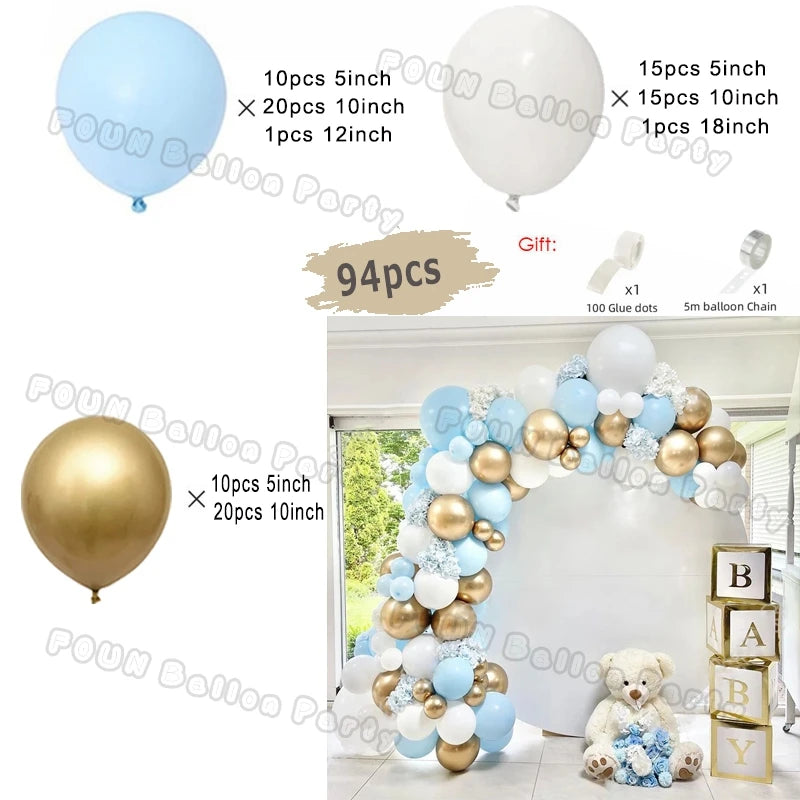 Blue Balloons Arch Kit Metallic Blue Confetti Balloon Garland Birthday Party Decorations Baby Shower Baptism Wedding Theme Decor