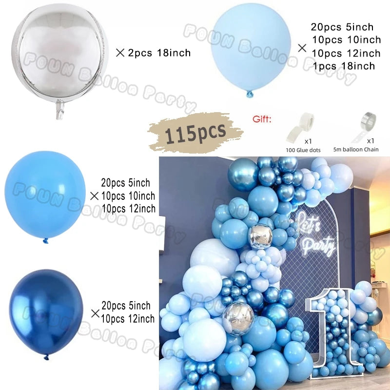 Blue Balloons Arch Kit Metallic Blue Confetti Balloon Garland Birthday Party Decorations Baby Shower Baptism Wedding Theme Decor
