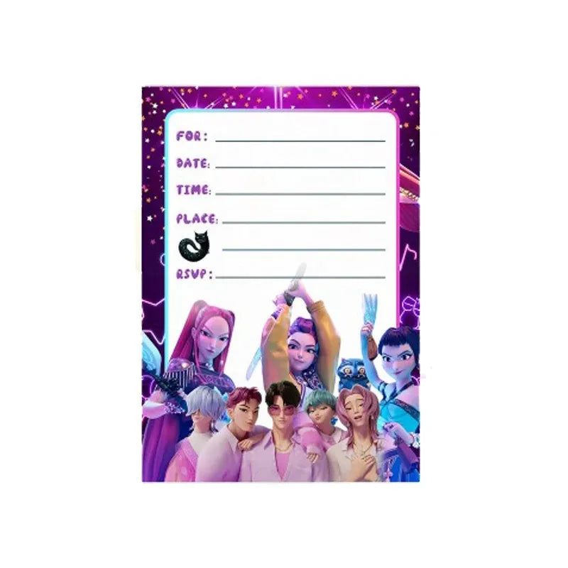 12PCS cartoon Anime Theme Invitation Cards  Kpop Single  Double Sided Cute Cartoon Birthday Party Invitation Cards for Kids Fans