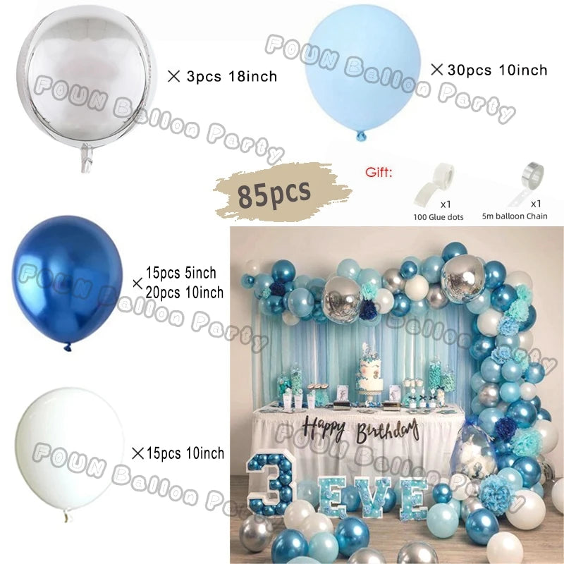 Blue Balloons Arch Kit Metallic Blue Confetti Balloon Garland Birthday Party Decorations Baby Shower Baptism Wedding Theme Decor