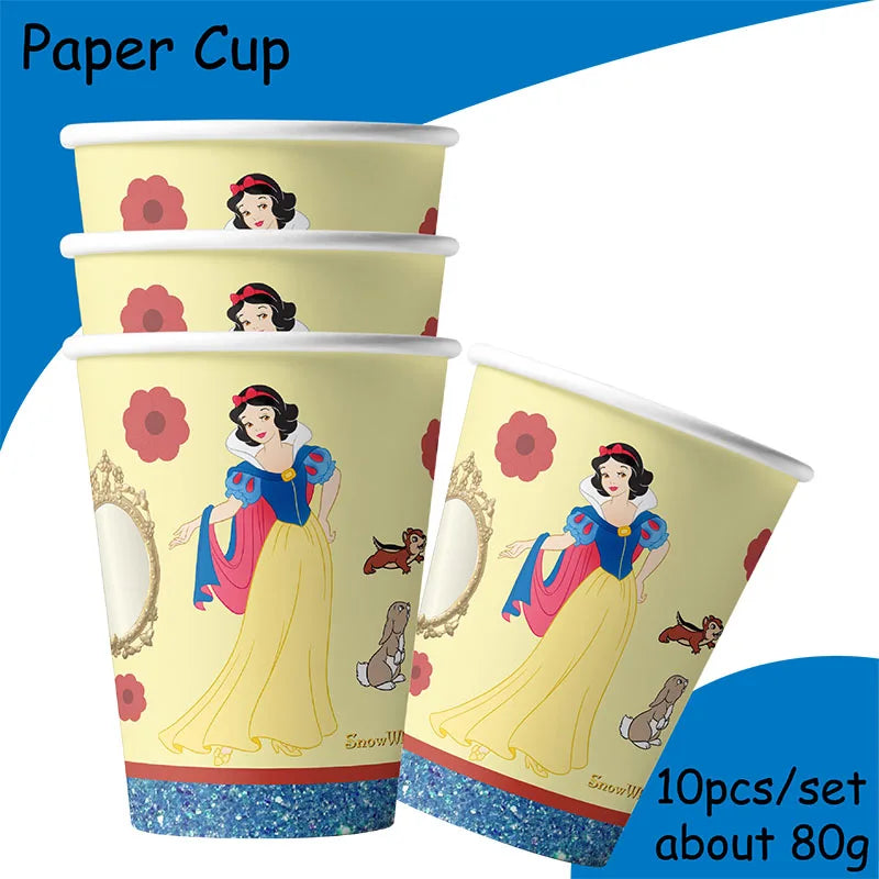 Snow White Birthday Party Set Cup Plate Napkins Tablecloth Cake Topper Balloons Disposable Tableware Baby Shower Supplies