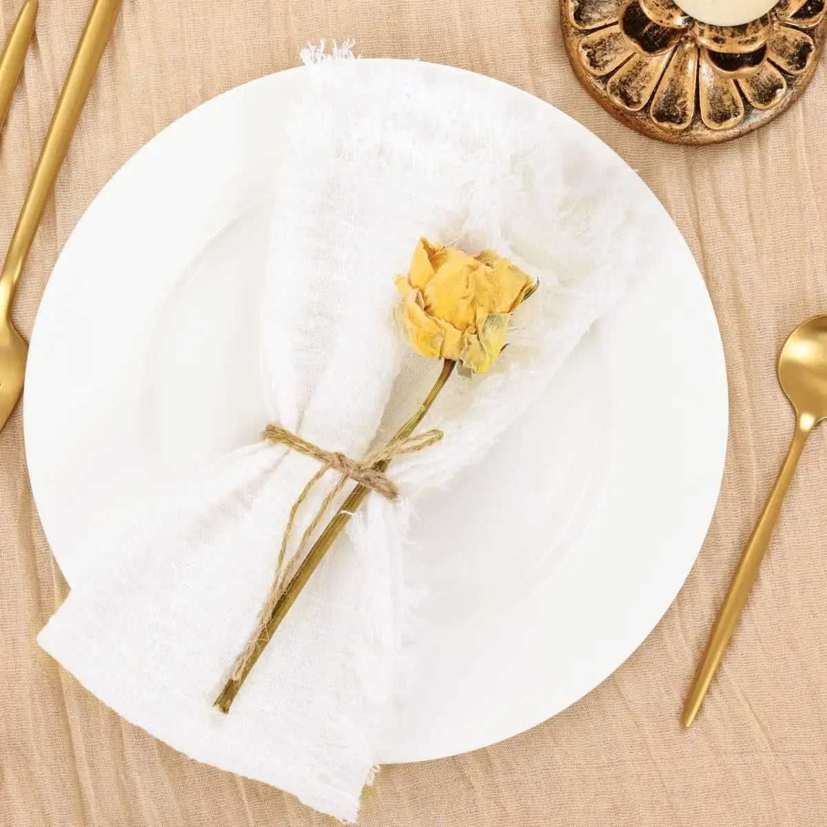 50 Pack 32x32cm Handmade Cotton Cloth Napkins, 100% Cotton Gauze Napkins with Fringe for Dinners, Parties, Weddings, Banquets