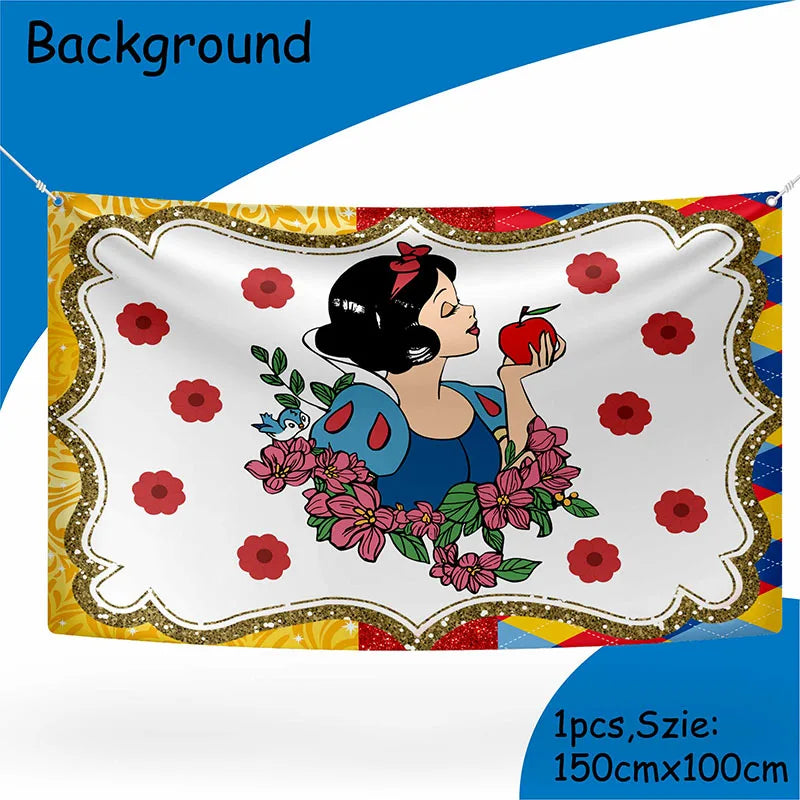 Snow White Birthday Party Set Cup Plate Napkins Tablecloth Cake Topper Balloons Disposable Tableware Baby Shower Supplies