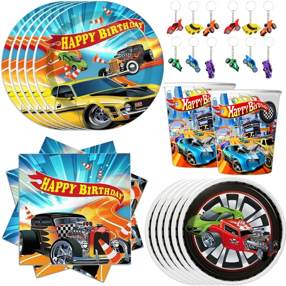 Hot Racing Car Birthday Party Decoration Tableware Tablecloth Cup Plate For Kids Baby Shower Serves Baby Shower Party Supplies