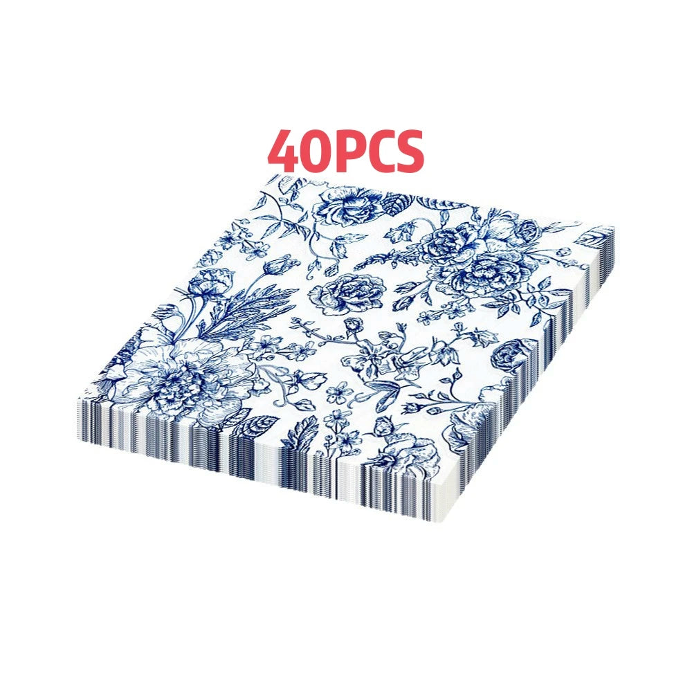 20 piecesperpackofvintageblueprintednapkinsblue andwhiteporcelainpartynapkinshotel party disposable napkins