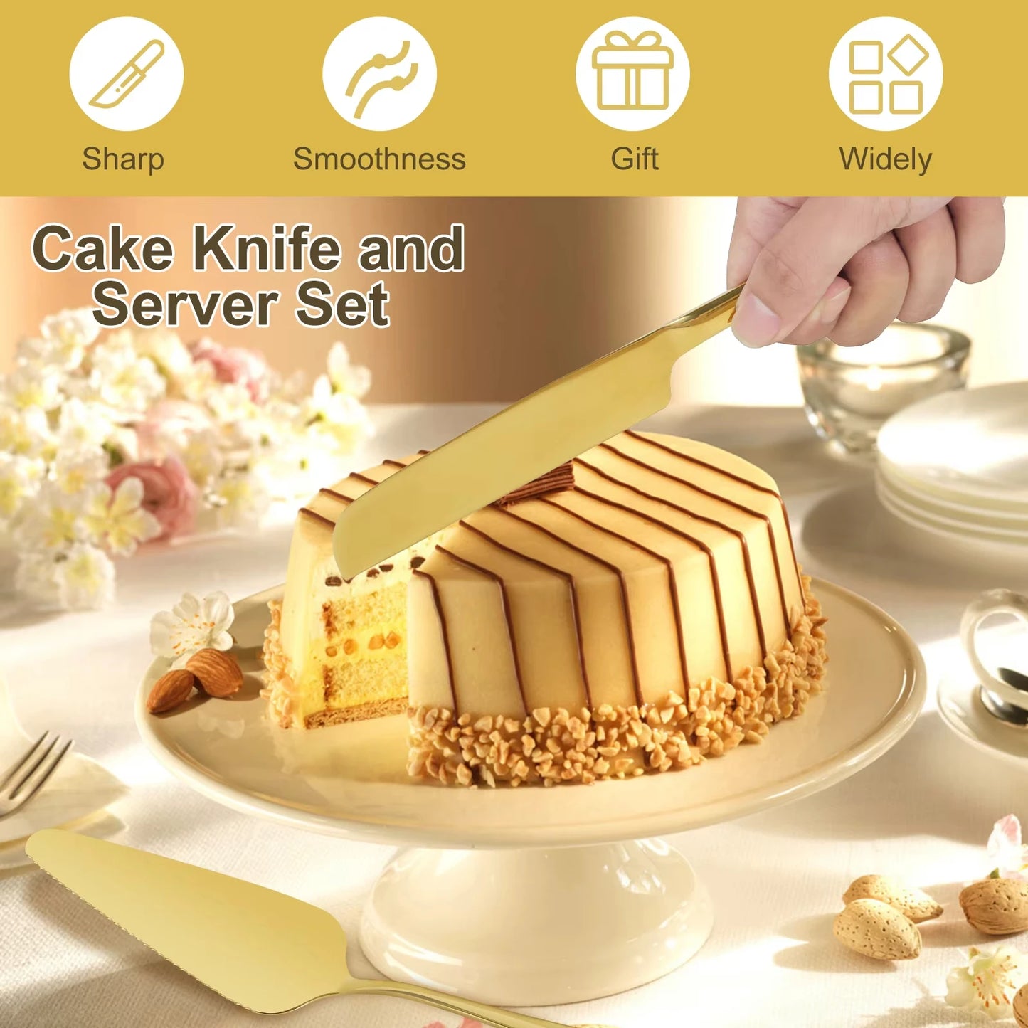 2Pcs Stainless Steel Cake Cutting Knife Shovel Cutlery Set Cake Pizza Dessert Spatula Tableware Wedding Birthday Party Supplies