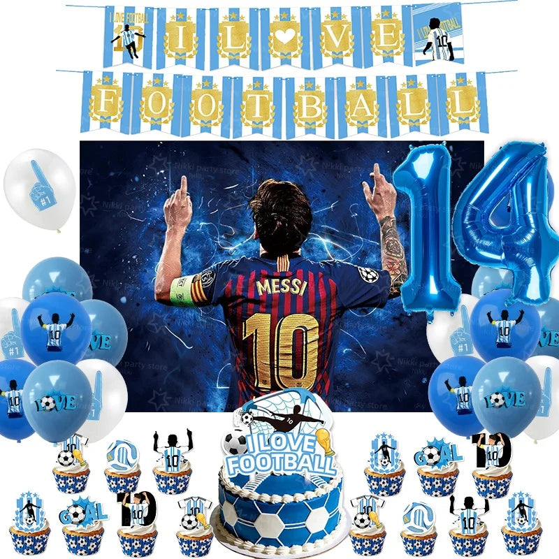 Soccer Party Supplies Superstar Messi Football Birthday Party Decoration Disposable Tableware Tablecloth Plates Cup Backdrop