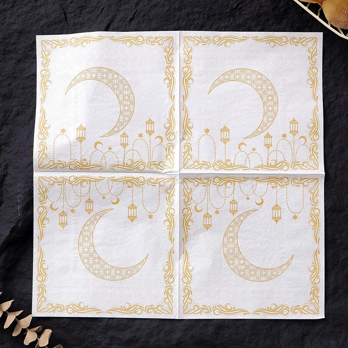 20 Elegant Disposable Ramadan Party Napkins Featuring a Yellow Moon Lantern Design, Perfect for Eid Celebrations, Home, Kitchen